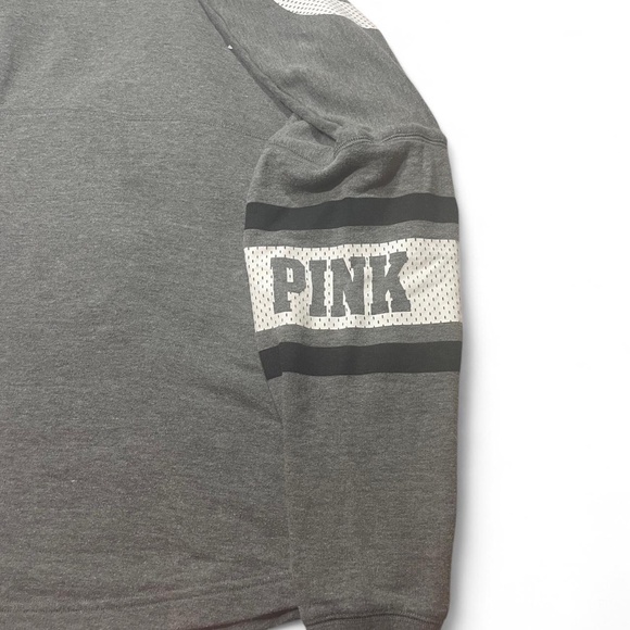Grey Victoria's Secret PINK Long Sleeve Crewneck Sweatshirt, With White Dog Logo - Picture 4 of 8